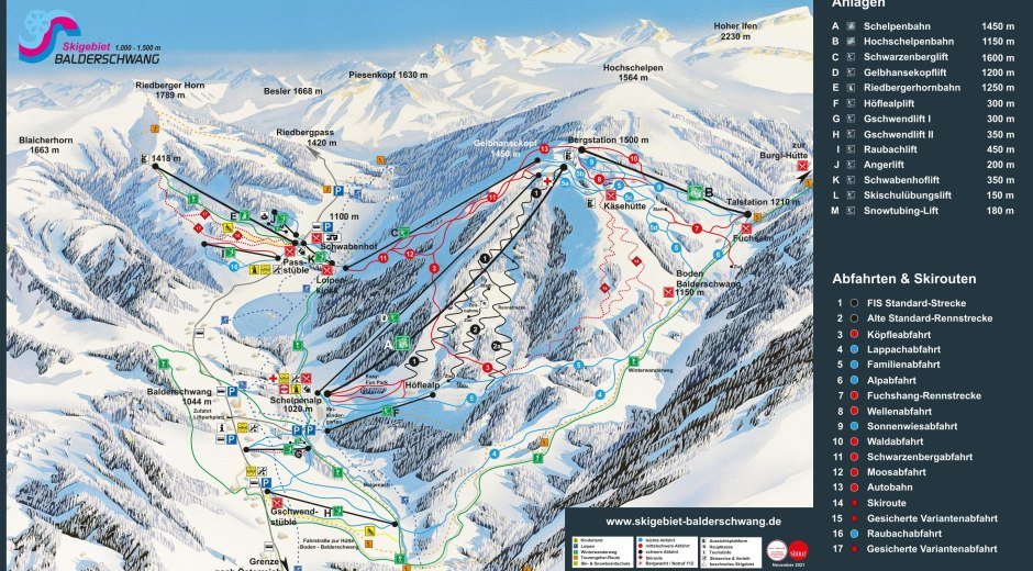Pistenplan Skigebiet Balderschwang im Allgäu © Skigebiet Balderschwang
