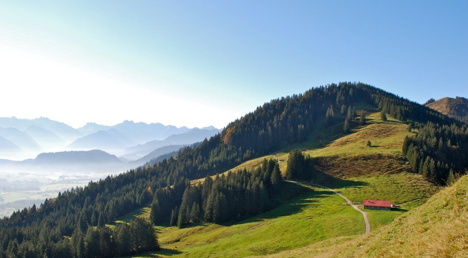 Blick vom Ofterschwanger Horn auf Sigiswanger Horn und Alpe Fahnengehren © Tourismus Hörnerdörfer, MA