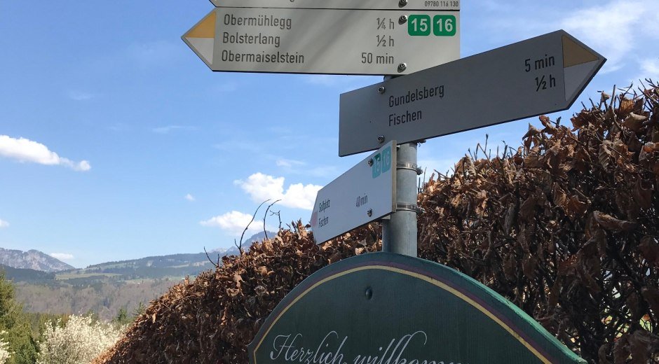 Wegweiser Richtung Gundelsberg, Fischen