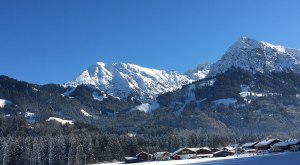 Blick auf die verschneite Landschaft und Allgäuer Alpen © Tourismus Hörnerdörfer GmbH