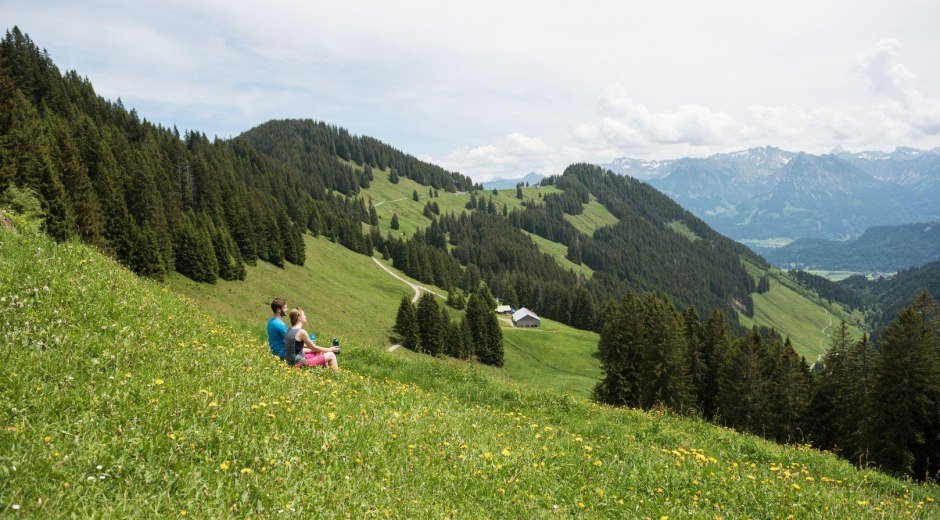 Blick über die Alpe Hinteregg in die Berge © Tourismus Hörnerdörfer - F. Kjer