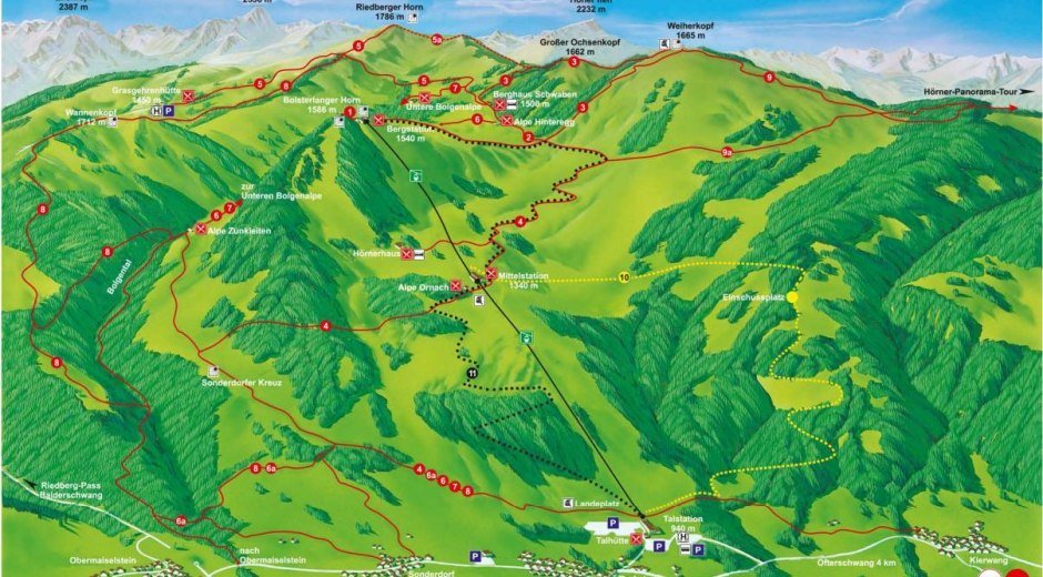 Panoramakarte der Sommerwanderwege © Hörnerbahn Bolsterlang