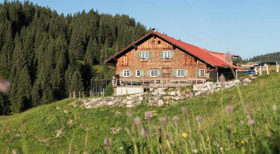 Freiburger Alpe mit Sonnenterrasse und Kinderspiel © Tourismus Hörnerdörfer, F. Kjer