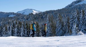 Zwei Erwachsene beim Winterwandern © Oberstaufen Tourismus GmbH, Simon Braunstein