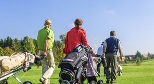 Golfer auf einem oberallgäuer Golfplatz auf dem Flight zum nächsten Abschlag. © Alexander Rochau