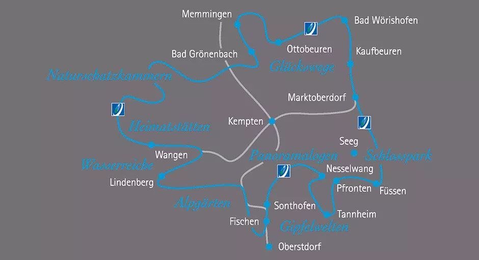 Erlebnisräume und Etappen der Radrunde Allgäu © Allgäu GmbH